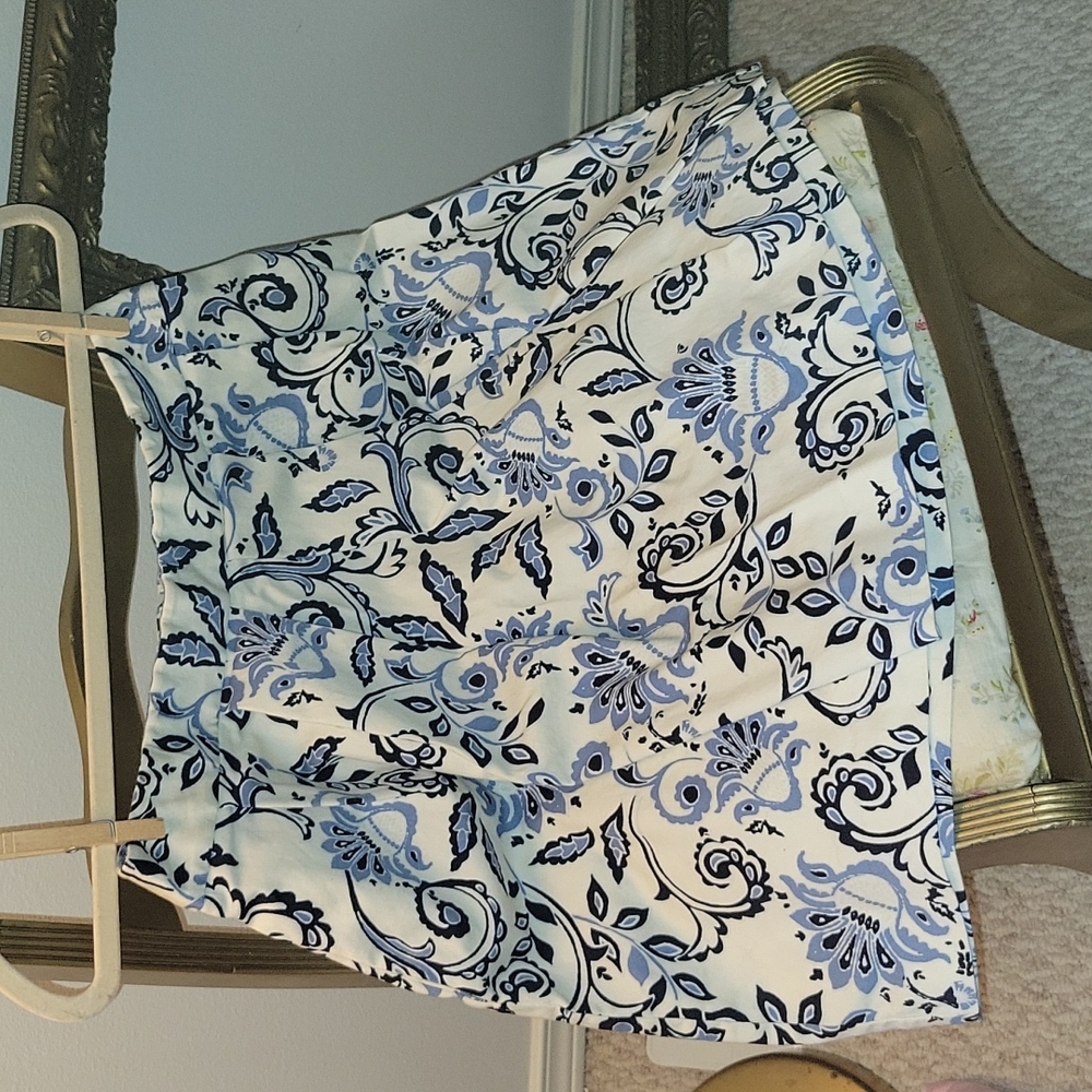 Ann Taylor Loft Size 00 Blue Floral Linen Skirt With Pockets